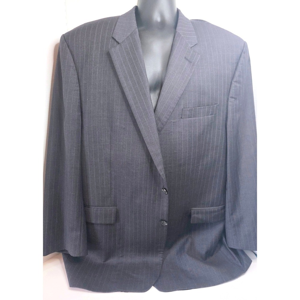 VTG 90s Lauren Ralph Lauren Gray Pinstripe 100% Wool Jacket Blazer Made Canada